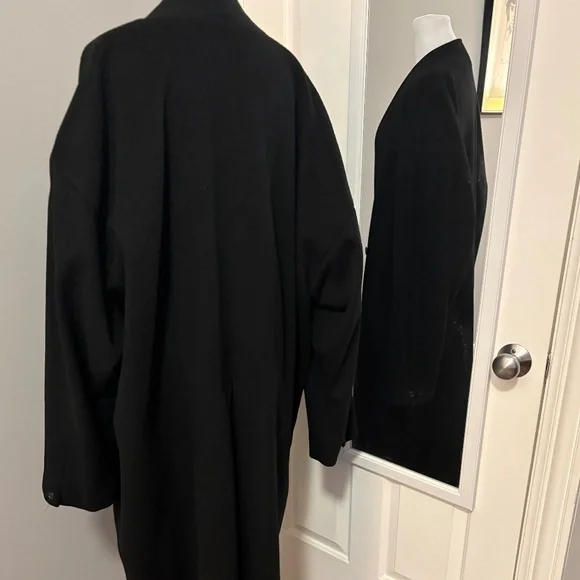 Vintage Michael Tong Black Wool Double-Breasted Long Coat - Picture 8 of 16